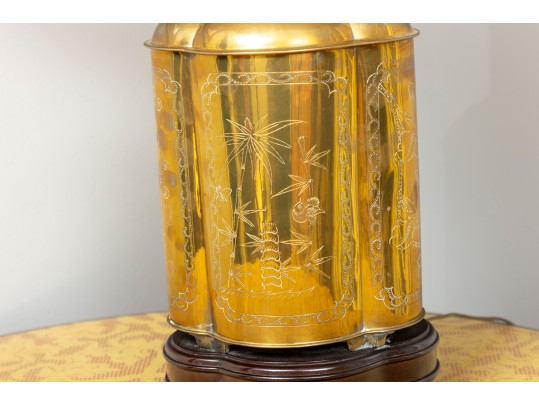 1970's Chinese Brass Tea Canister Table Lamp