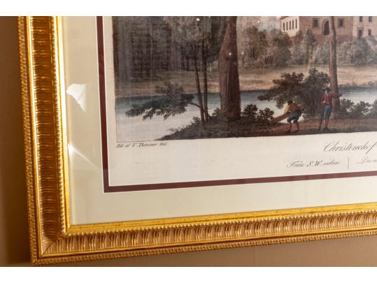 Large Vintage Reproduction Engraving Of Christinehof Castle