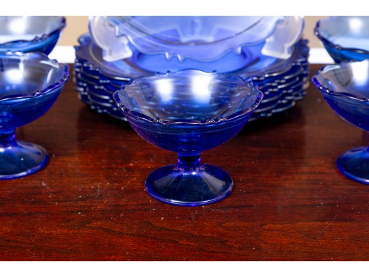 Mt. Pleasant Cobalt Blue Smith Glass Sherbet Cups & Plates
