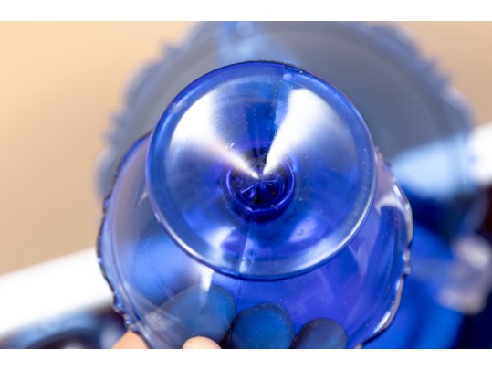 Mt. Pleasant Cobalt Blue Smith Glass Sherbet Cups & Plates