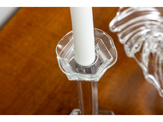 Val Saint Lambert Crystal Candlesticks & Mikasa Belle Bowl