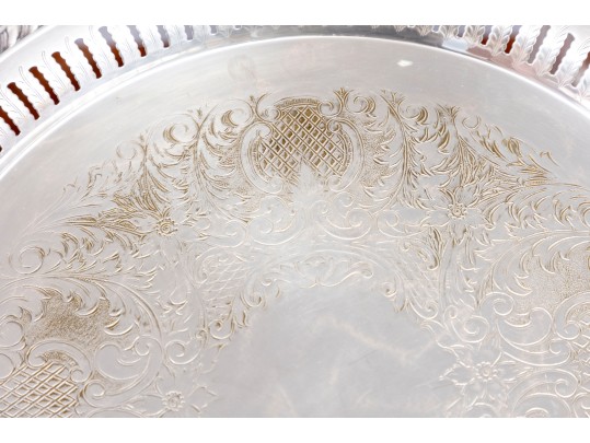 Small Collection Of Three Pierced Sterling Silver Dishes And Silver Plate Platter