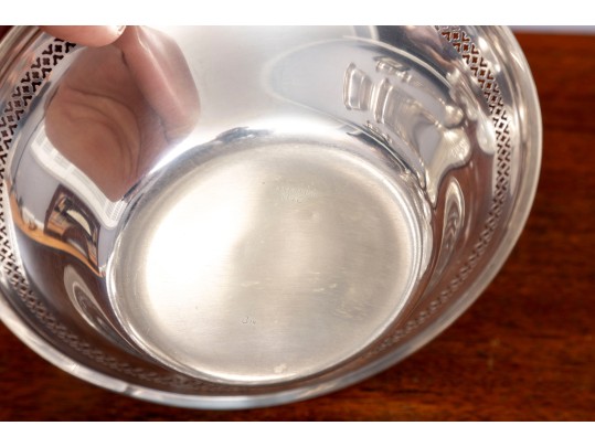Small Collection Of Three Pierced Sterling Silver Dishes And Silver Plate Platter