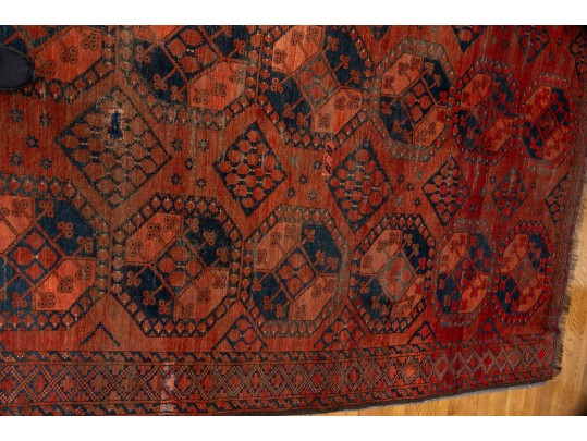 Hand-Woven Esari Turkmen Style Antique Rug With Fringe (8'1