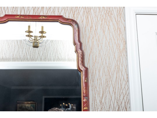 Lane Venture Chinoiserie Painted Red Mirror