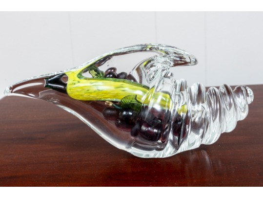 Crystal Cornicopia Bowl With Art Glass Fruit 