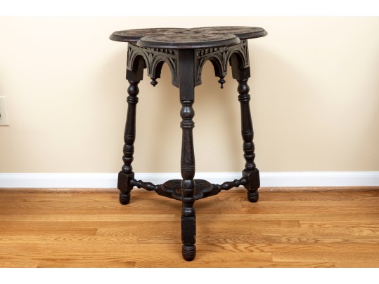 Heavily Carved Victorian English Trefoil Side Table