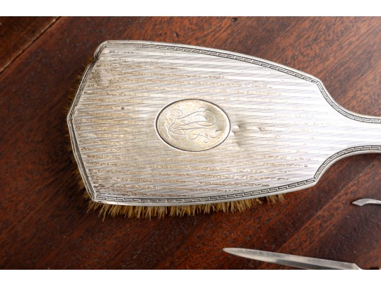 Vintage Sterling Silver & Mother Of Pearl Vanity Brush Set