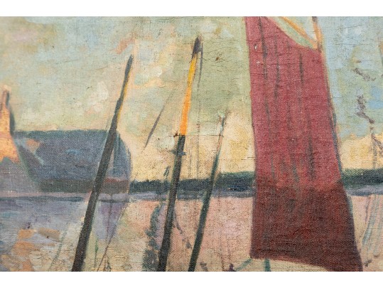 Hattie Hutchcraft Hill (1847 - 1921) Dusk Harbor Oil Painting