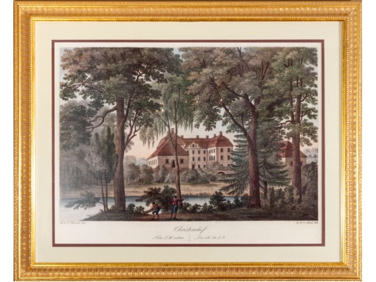 Large Vintage Reproduction Engraving Of Christinehof Castle