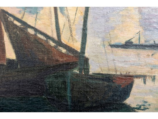 Hattie Hutchcraft Hill (1847 - 1921) Dusk Harbor Oil Painting