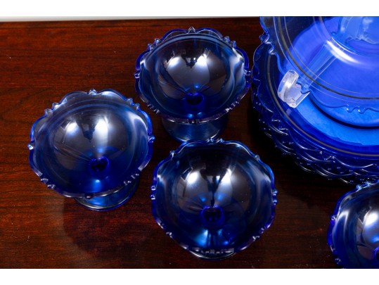 Mt. Pleasant Cobalt Blue Smith Glass Sherbet Cups & Plates
