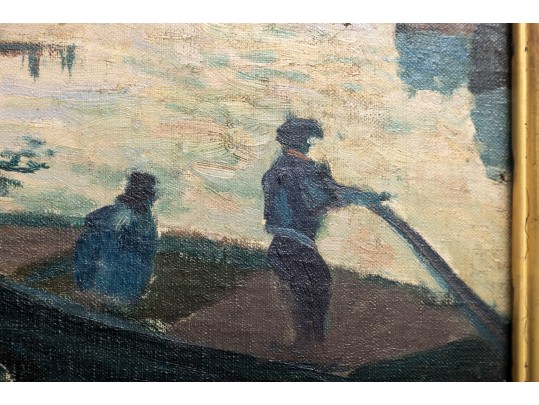 Hattie Hutchcraft Hill (1847 - 1921) Dusk Harbor Oil Painting