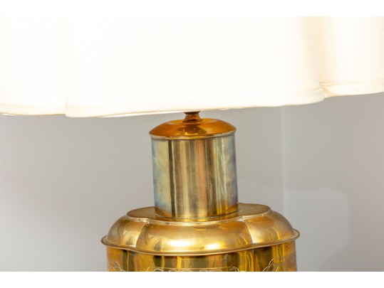 1970's Chinese Brass Tea Canister Table Lamp
