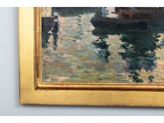 Hattie Hutchcraft Hill (1847 - 1921) Dusk Harbor Oil Painting