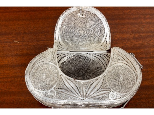 Ornate Minaudiere Filigree Evening Bag, Silver-Plated Copper