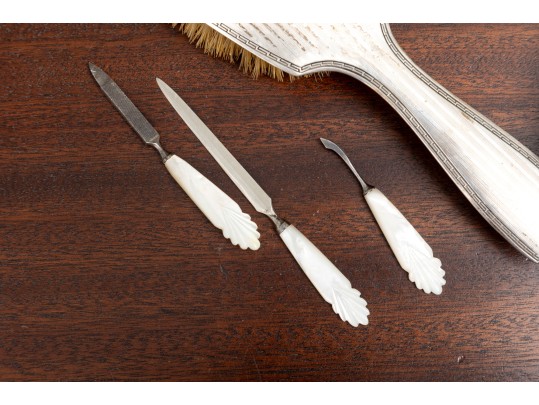 Vintage Sterling Silver & Mother Of Pearl Vanity Brush Set
