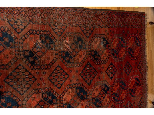Hand-Woven Esari Turkmen Style Antique Rug With Fringe (8'1