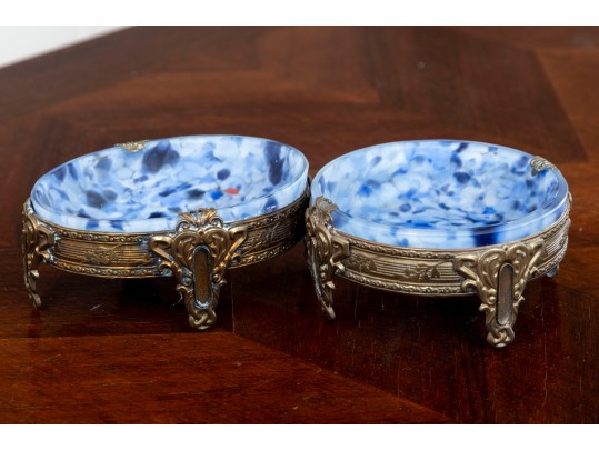 Victorian Blue Art Glass Salt Dishes