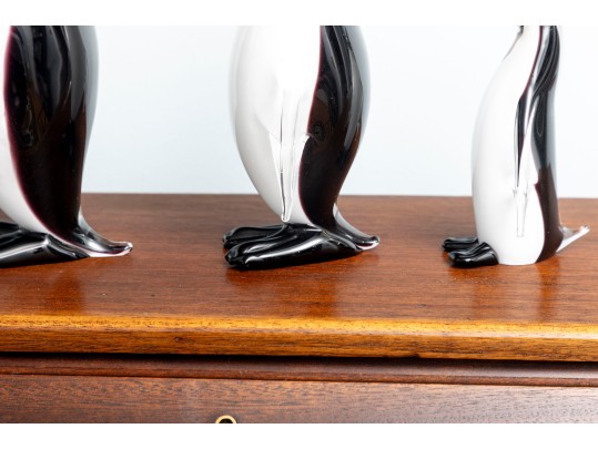 Family Of Three Murano Glass Penguins After Formia Vetri Di
