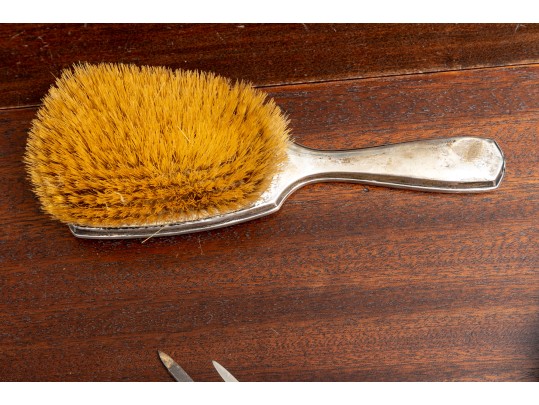 Vintage Sterling Silver & Mother Of Pearl Vanity Brush Set