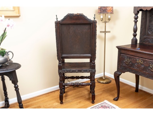 Gorgeous Jacobean-era Tooled Leather Back & Seat Chair