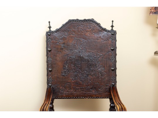 Gorgeous Jacobean-era Tooled Leather Back & Seat Chair
