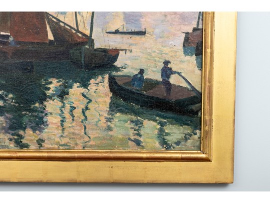 Hattie Hutchcraft Hill (1847 - 1921) Dusk Harbor Oil Painting