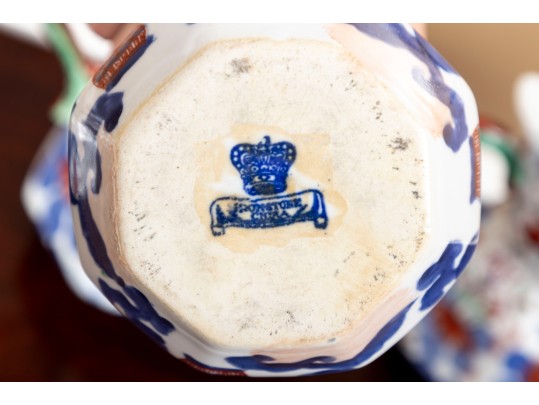 Set Of Five Large Octagonal Reproduction Ironstone China Welsh Graduated Hydra Pitchers 