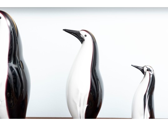 Family Of Three Murano Glass Penguins After Formia Vetri Di