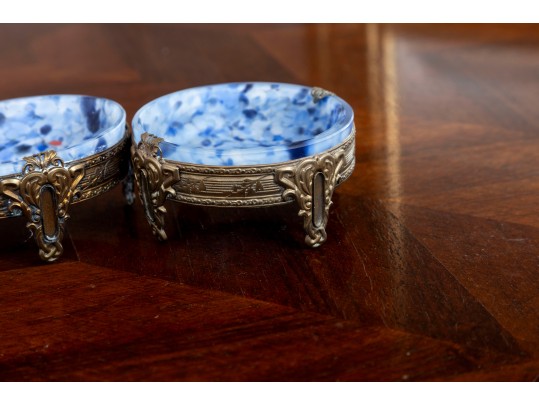 Victorian Blue Art Glass Salt Dishes