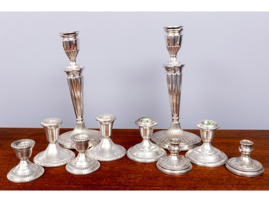 Five Pairs Of Rare Weighted Victorian Style Sterling Candlesticks