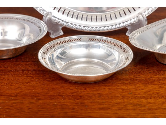 Small Collection Of Three Pierced Sterling Silver Dishes And Silver Plate Platter