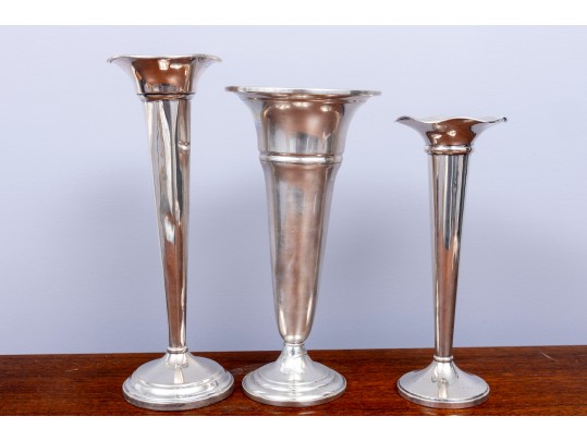 Trio Of Weighted Sterling Silver Vases