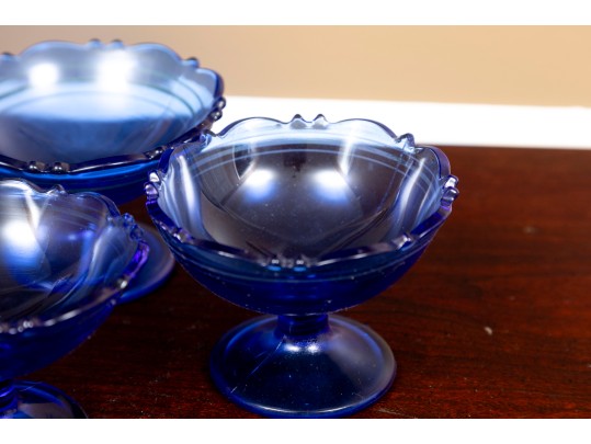 Mt. Pleasant Cobalt Blue Smith Glass Sherbet Cups & Plates