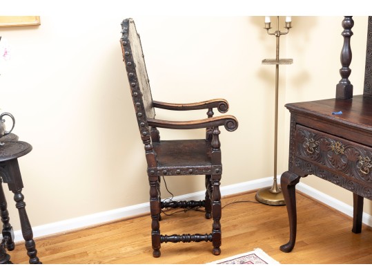 Gorgeous Jacobean-era Tooled Leather Back & Seat Chair
