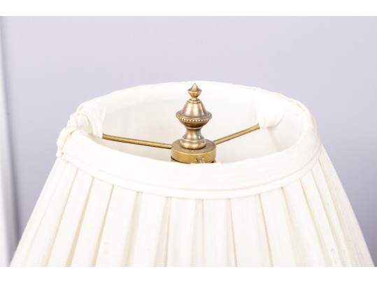 Vintage Asian Brass Table Lamp Decorated With Minute Ornate Detail & White Enamel Designs