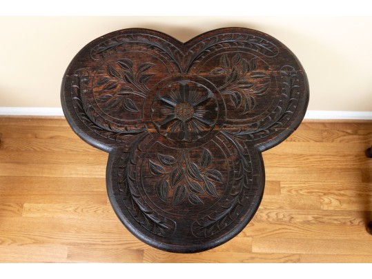 Heavily Carved Victorian English Trefoil Side Table
