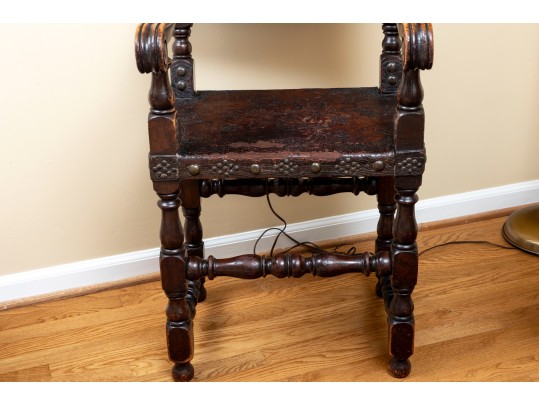 Gorgeous Jacobean-era Tooled Leather Back & Seat Chair
