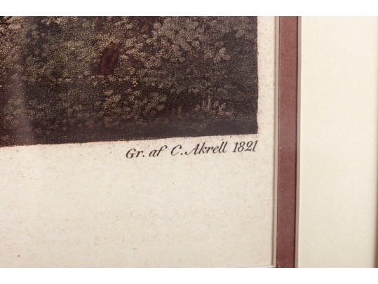 Large Vintage Reproduction Engraving Of Christinehof Castle