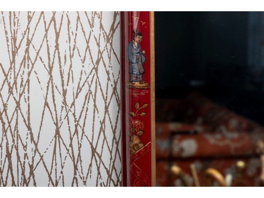 Lane Venture Chinoiserie Painted Red Mirror