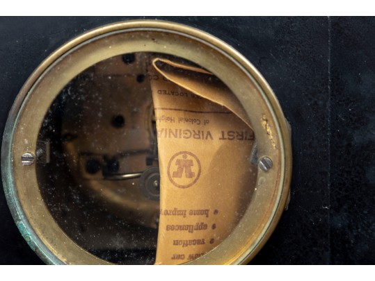 Antique First Virginia Bank Black Slate Clock