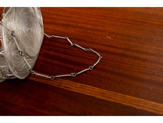 Ornate Minaudiere Filigree Evening Bag, Silver-Plated Copper