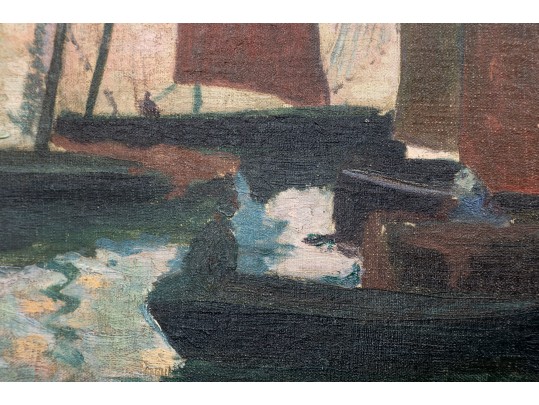 Hattie Hutchcraft Hill (1847 - 1921) Dusk Harbor Oil Painting