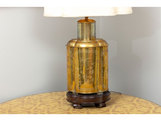 1970's Chinese Brass Tea Canister Table Lamp