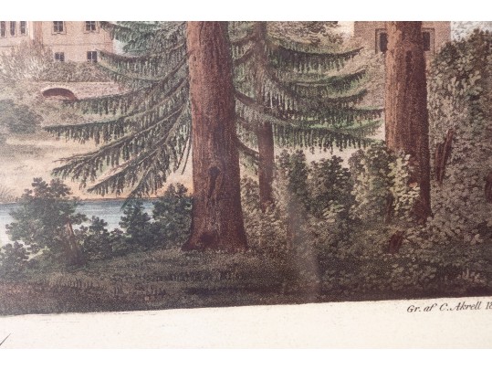 Large Vintage Reproduction Engraving Of Christinehof Castle