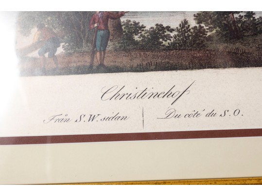 Large Vintage Reproduction Engraving Of Christinehof Castle
