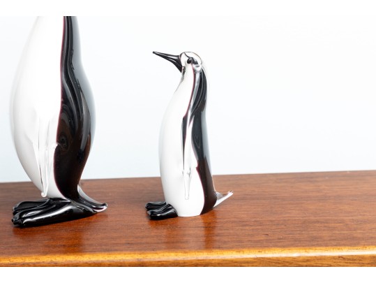 Family Of Three Murano Glass Penguins After Formia Vetri Di