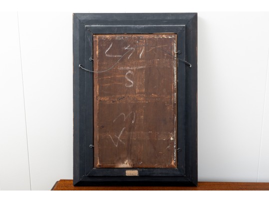 Antique Oil Painting On Wood Board – Scottish Figure With Bagpipes