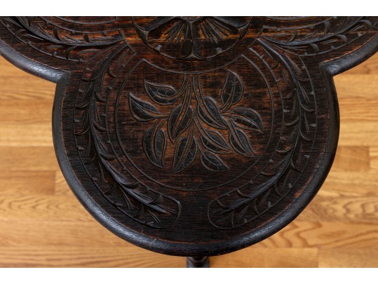 Heavily Carved Victorian English Trefoil Side Table